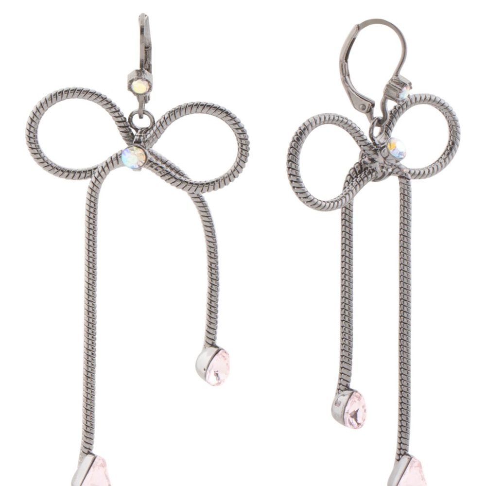 Elegant Silver and Pink Bow Earrings Betsey Johnson